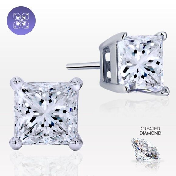 1 Carat Princess Cut Lab Created Diamond Stud Earrings Square Stud Earri… - Picture 2 of 12
